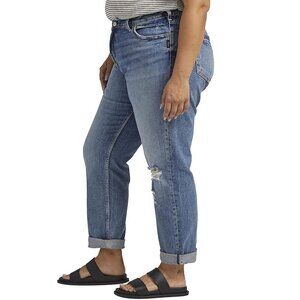 Silver 90s Boyfriend Jeans Hi Rise Straight Leg Blue Denim Distressed Selvedge N